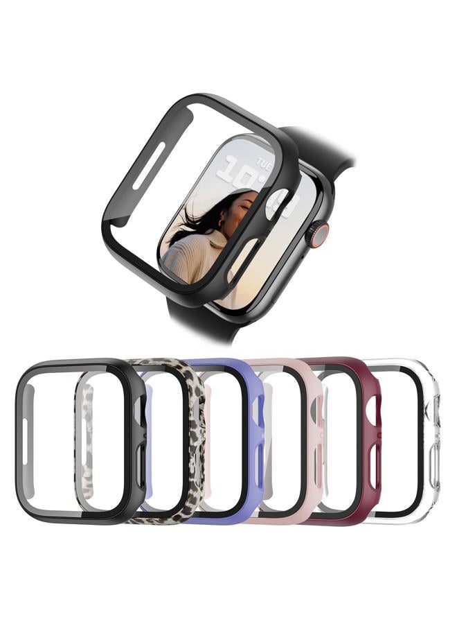 BHARVEST 6-Pack Hard PC Case Compatible with Apple Watch Series 8 Series 7 41mm, Case with Tempered Glass Screen Protector Overall Bubble-Free Cover for iWatch 8 iWatch 7 Accessories, 41mm - Image 1