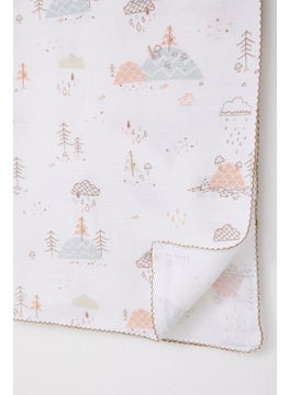 Breeze Newborn Baby Muslin Blanket Spring Themed Cloud Pattern Ecru  - Image 3