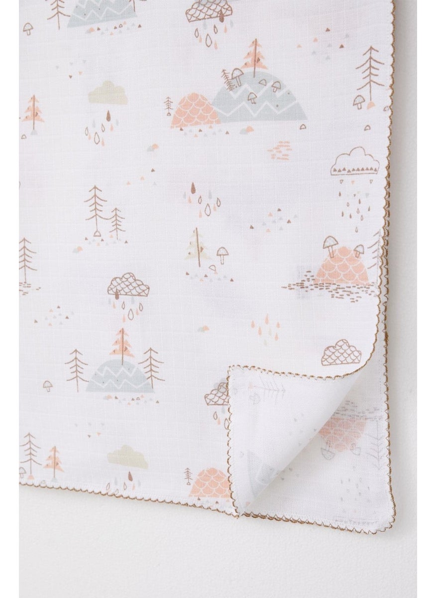 Breeze Newborn Baby Muslin Blanket Spring Themed Cloud Pattern Ecru  - Image 3