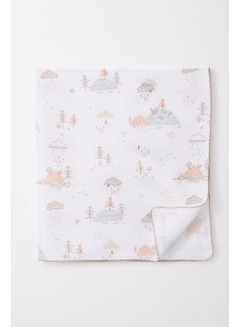 Breeze Newborn Baby Muslin Blanket Spring Themed Cloud Pattern Ecru  - Image 1