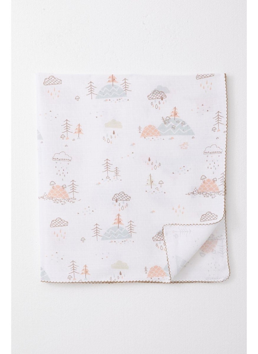 Breeze Newborn Baby Muslin Blanket Spring Themed Cloud Pattern Ecru  - Image 1