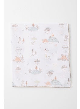 Breeze Newborn Baby Muslin Blanket Spring Themed Cloud Pattern Ecru  - Image 2