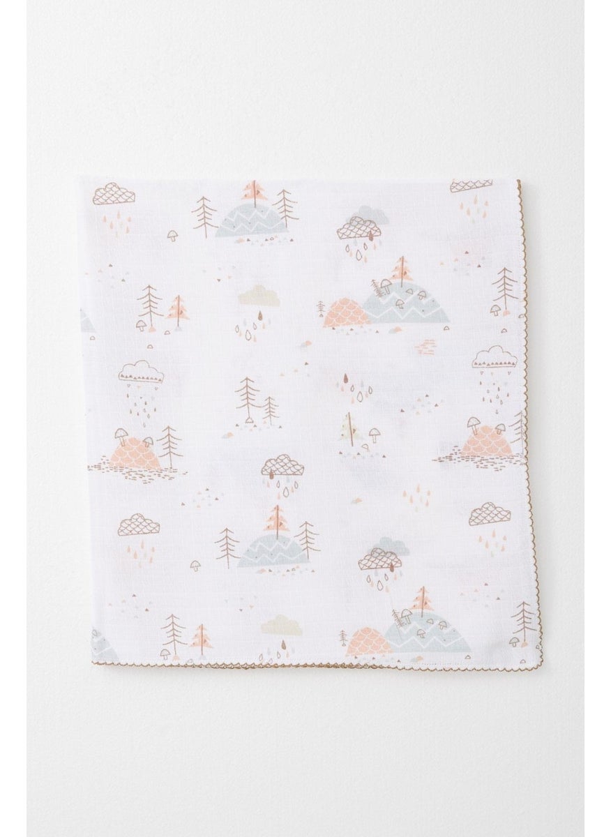 Breeze Newborn Baby Muslin Blanket Spring Themed Cloud Pattern Ecru  - Image 2