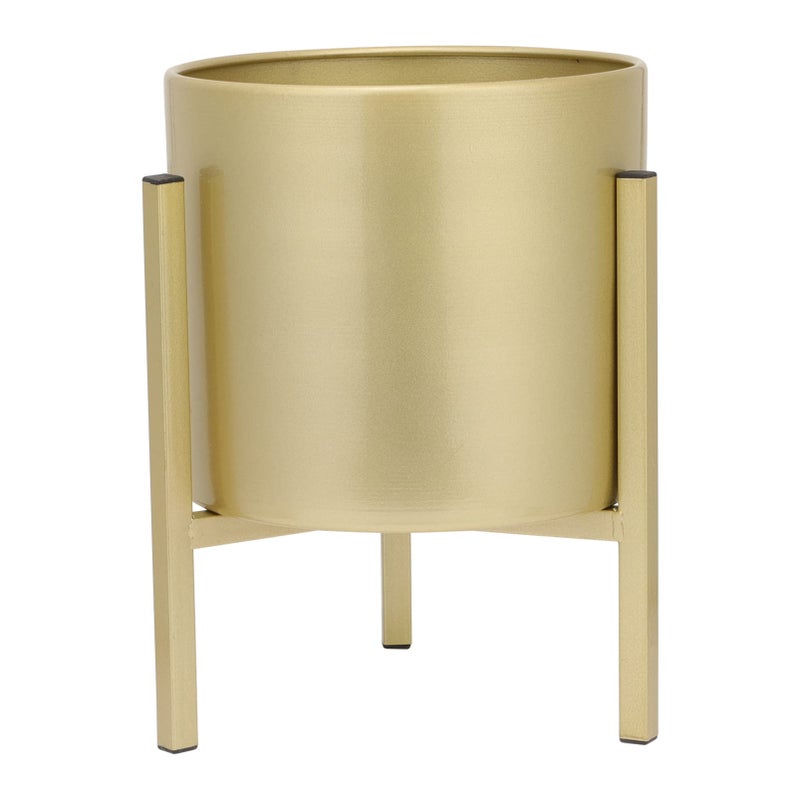 HANABASS Gold Plant Stand for Indoor Plants - 10 Inch Round Metal Planter Pot with Iron Floor Stand, Modern Flower Pot for Living Room, Home Decor - Image 1