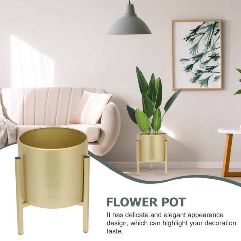 HANABASS Gold Plant Stand for Indoor Plants - 10 Inch Round Metal Planter Pot with Iron Floor Stand, Modern Flower Pot for Living Room, Home Decor - Image 2