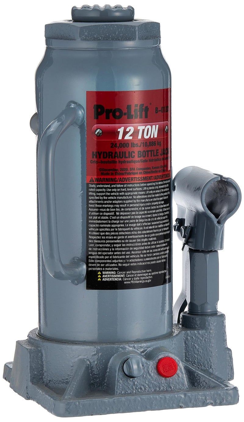 Pro Lift Pro-Lift B-012D Grey Hydraulic Bottle Jack - 12 Ton Capacity - Image 1