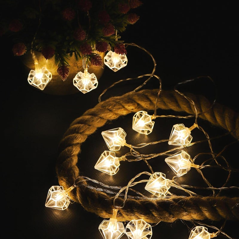 Lexton Lexton Fairy 14 Diamond Shape LED String Light 14 LED Plug Sourced 4 Meter Long Suitable for Diwali Birthday Festival Wedding Party Patio Lawn Restaurants Pack of 1 Warm White  - Image 1