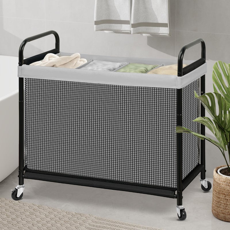 STO STO Laundry Hamper 4 Section, 140L Rolling Laundry Sorter Cart with Removable and Washable Liner Bag, Clothes Hamper with Wheels and Metal Handle for Laundry Room and Bedroom, Gray - Image 3