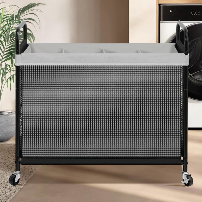 STO STO Laundry Hamper 4 Section, 140L Rolling Laundry Sorter Cart with Removable and Washable Liner Bag, Clothes Hamper with Wheels and Metal Handle for Laundry Room and Bedroom, Gray - Image 2