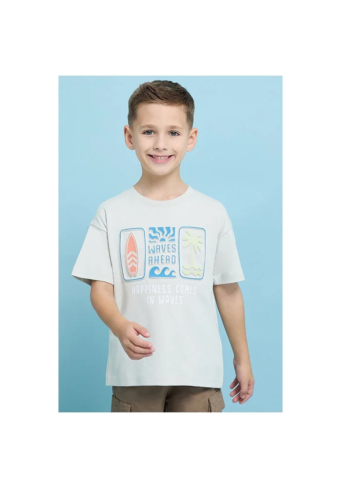 أر أند بي Printed T-Shirt with Crew Neck and Short Sleeves