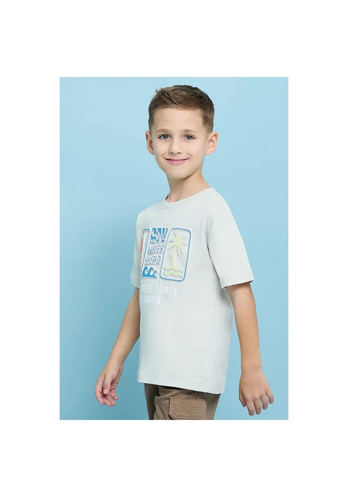 أر أند بي Printed T-Shirt with Crew Neck and Short Sleeves