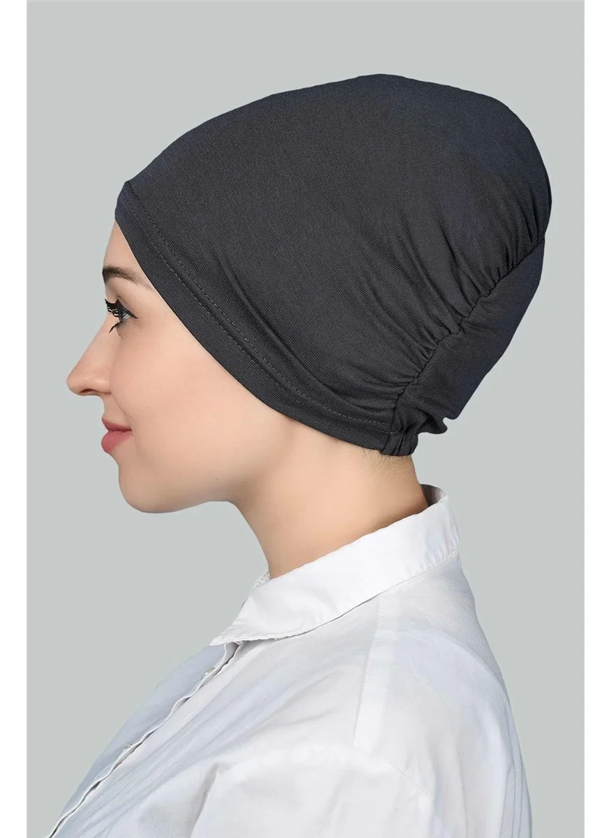 التوبة Ready Practical Snap-on Elastic Hijab Bonnet - Smoked