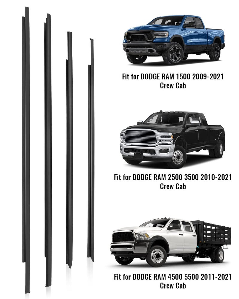 TIKSCIENCE 55112376AH Weatherstrip Window Moulding Trim Seal Belt for Dodge Ram 1500 2500 3500 4500 5500 Crew Cab 2009-2021, 55112377AH 55372138AH 55372139AH - Image 2