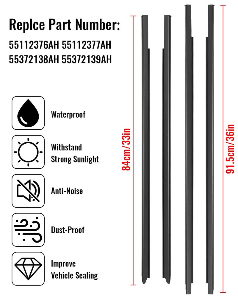 TIKSCIENCE 55112376AH Weatherstrip Window Moulding Trim Seal Belt for Dodge Ram 1500 2500 3500 4500 5500 Crew Cab 2009-2021, 55112377AH 55372138AH 55372139AH - Image 5