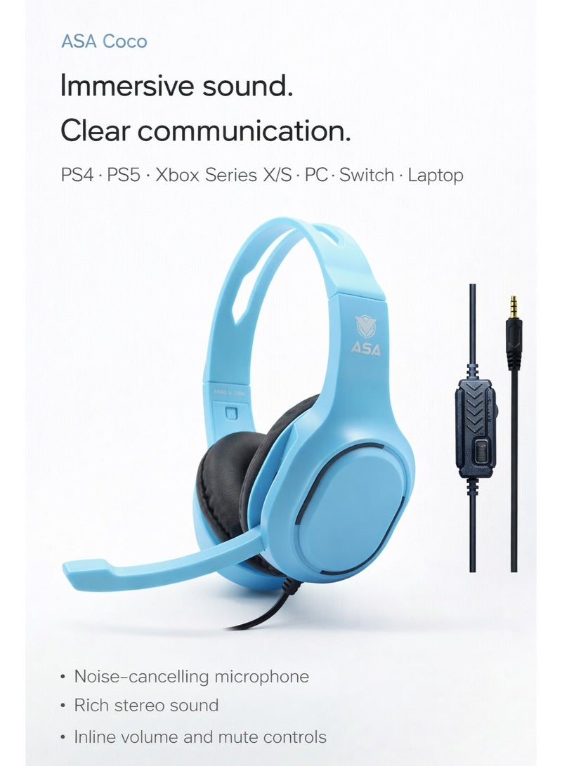 أيه أس أيه سماعة الألعاب السلكية ASA Coco - ميكروفون عازل للضوضاء وصوت ستيريو محيطي - متوافقة مع PS5، PS4، Xbox، PC، والكمبيوتر المحمول - تصميم مريح وقابل للتعديل - Image 1