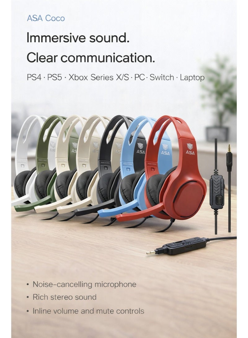 أيه أس أيه سماعة الألعاب السلكية ASA Coco - ميكروفون عازل للضوضاء وصوت ستيريو محيطي - متوافقة مع PS5، PS4، Xbox، PC، والكمبيوتر المحمول - تصميم مريح وقابل للتعديل - Image 2