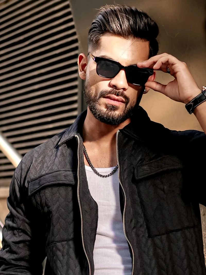 مانياك Maniac Mens Solid Textured Half Sleeve Black Polyester Blend Quilting Jacquard Fabric Shirt
