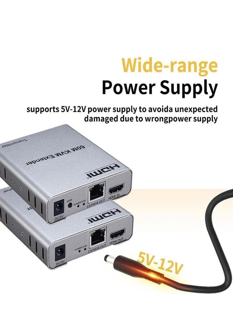 موسع AvvA HDMI KVM بطول 60 مترًا عبر CAT5e/CAT6 - فيديو عالي الدقة 1080 بكسل، ملحق لوحة مفاتيح وماوس USB، مخرج صوت، جهاز تحكم عن بعد بالأشعة تحت الحمراء - مثالي للمنزل أو المكتب أو أنظمة الأمان. - Image 3