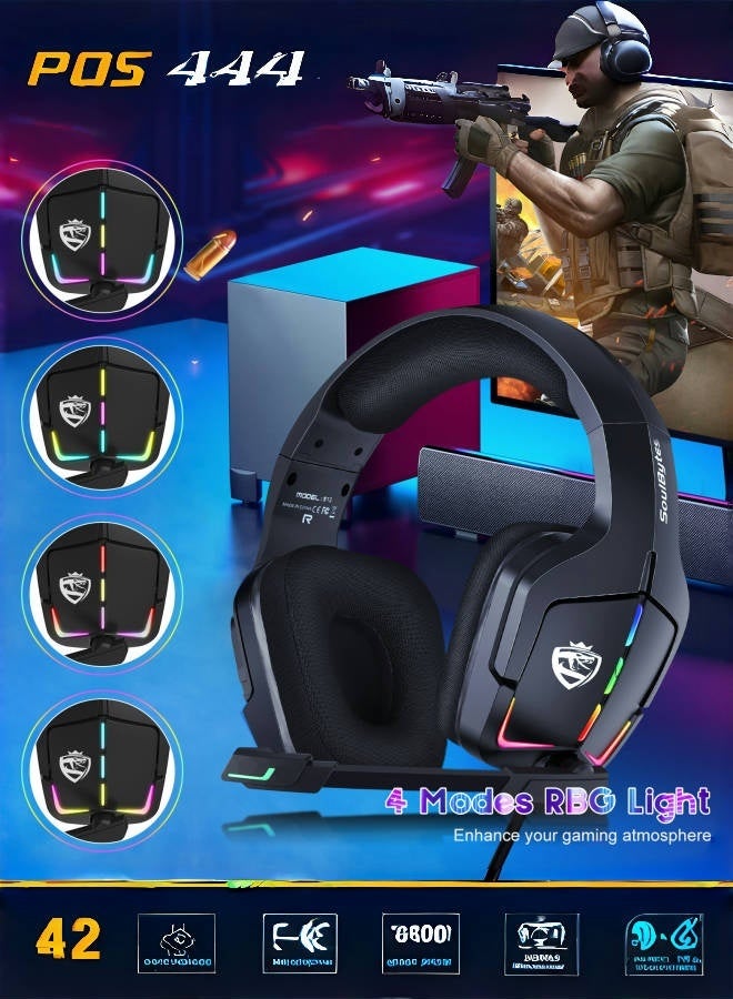 SoulBytes Gaming Headset Wired with Mic, LED Light, Stereo Surround Sound, Soft Memory Earmuffs, Noise Cancelling Over-Ear - Compatible for PS4, PS5, Xbox One, Xbox Series, Nintendo Switch, PC - Image 2