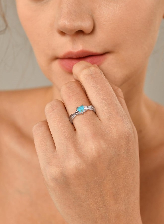 YL 925 Sterling Silver Engagement Rings 5MM Heart Cut Created Green Opal Infinity Band for Women-size8 - Image 2