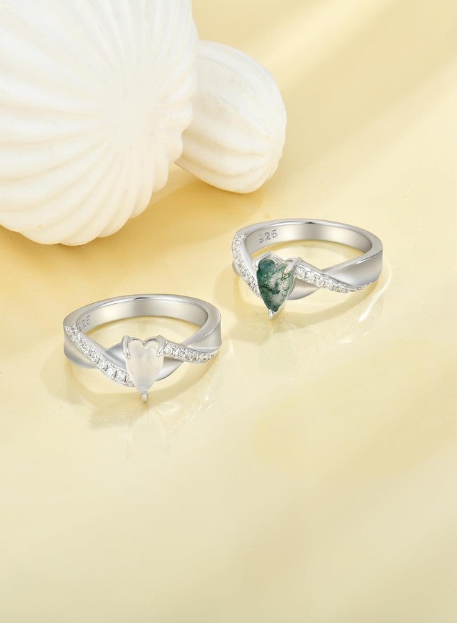 YL 925 Sterling Silver Engagement Rings 5MM Heart Cut Created Green Opal Infinity Band for Women-size8 - Image 5