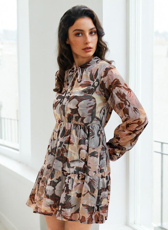 Freehand Floral Printed Chiffon Mini Dress - Image 1