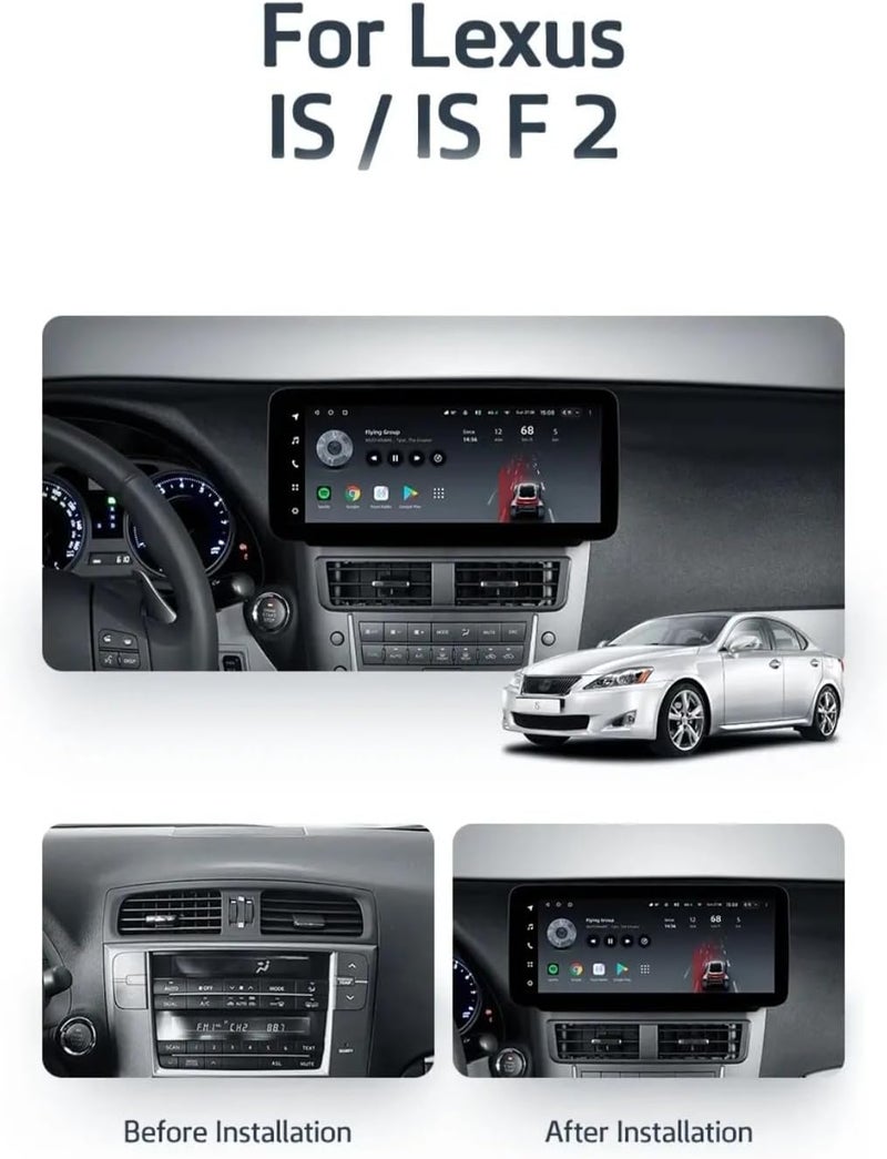 Vierex 12.3-inch Android Car Stereo for Lexus IS250/IS350/IS F, Wireless CarPlay, Android Auto, WiFi, Bluetooth 5.0, GPS Navigation, FM Radio, Backup Camera (IS 2010-2012 8+128GB Carplay) - Image 2