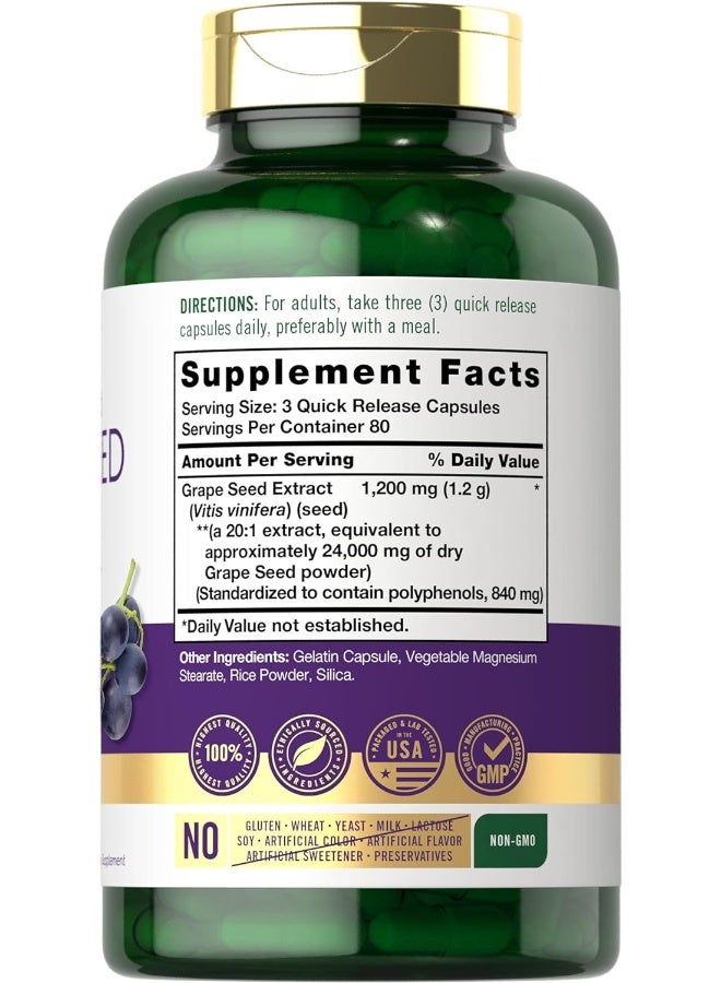 بذور العنب 16000 مجم خلاصة موحدة القوة القصوى - 240 كبسولة - Image 2