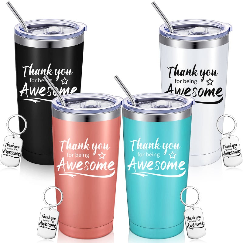 Sieral Thank You for Being Awesome TumblerThank You Gifts for Women Men 20oz Insulated Stainless Steel Travel Tumbler with Lid and Straw Appreciation Gift with Keychain Classic Color8 Pieces