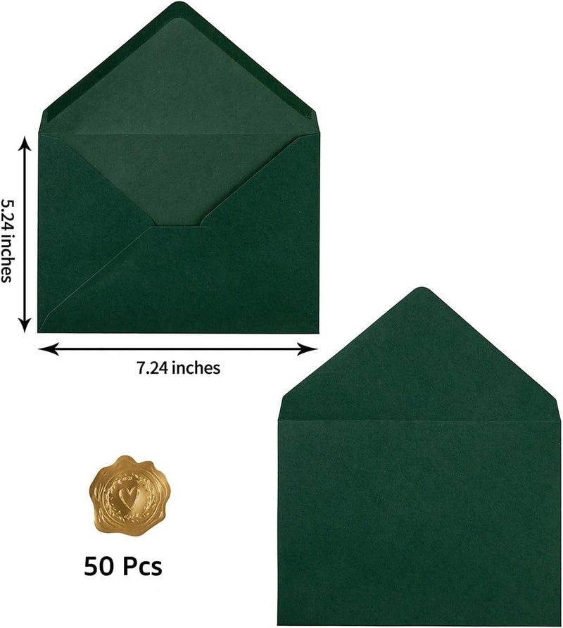 Toperd 50 Pack A7 Colorful 5x7 Envelopes V Flap Invitation Envelopes for 5x7 Cards, Birthday, Weddings, Graduations, Greeting Cards, Baby Shower 5.24 x 7.24 Inches (Dark Green) - Image 2
