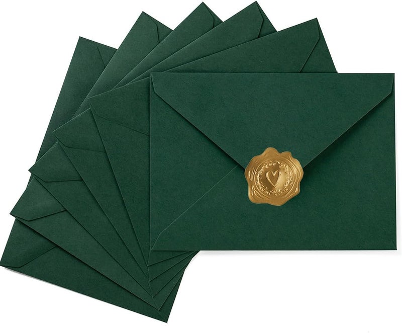 Toperd 50 Pack A7 Colorful 5x7 Envelopes V Flap Invitation Envelopes for 5x7 Cards, Birthday, Weddings, Graduations, Greeting Cards, Baby Shower 5.24 x 7.24 Inches (Dark Green) - Image 1