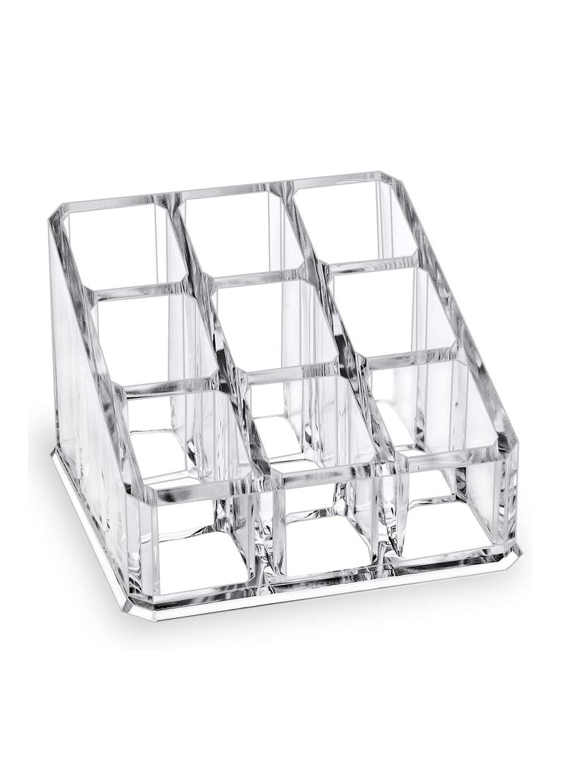 Plan A Clear Acrylic Makeup Organizer – 9 Slots Multipurpose Cosmetic Stand for Storage and Display for Lipstick, Lip Gloss, Nail Polish, Makeup Brushes – Perfect Makeup Container for Bathroom or Vanity  - Image 1