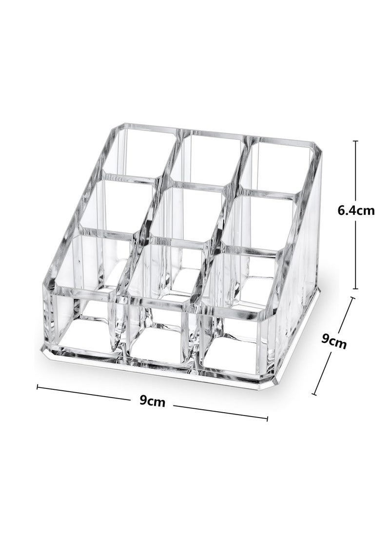Plan A Clear Acrylic Makeup Organizer – 9 Slots Multipurpose Cosmetic Stand for Storage and Display for Lipstick, Lip Gloss, Nail Polish, Makeup Brushes – Perfect Makeup Container for Bathroom or Vanity  - Image 3