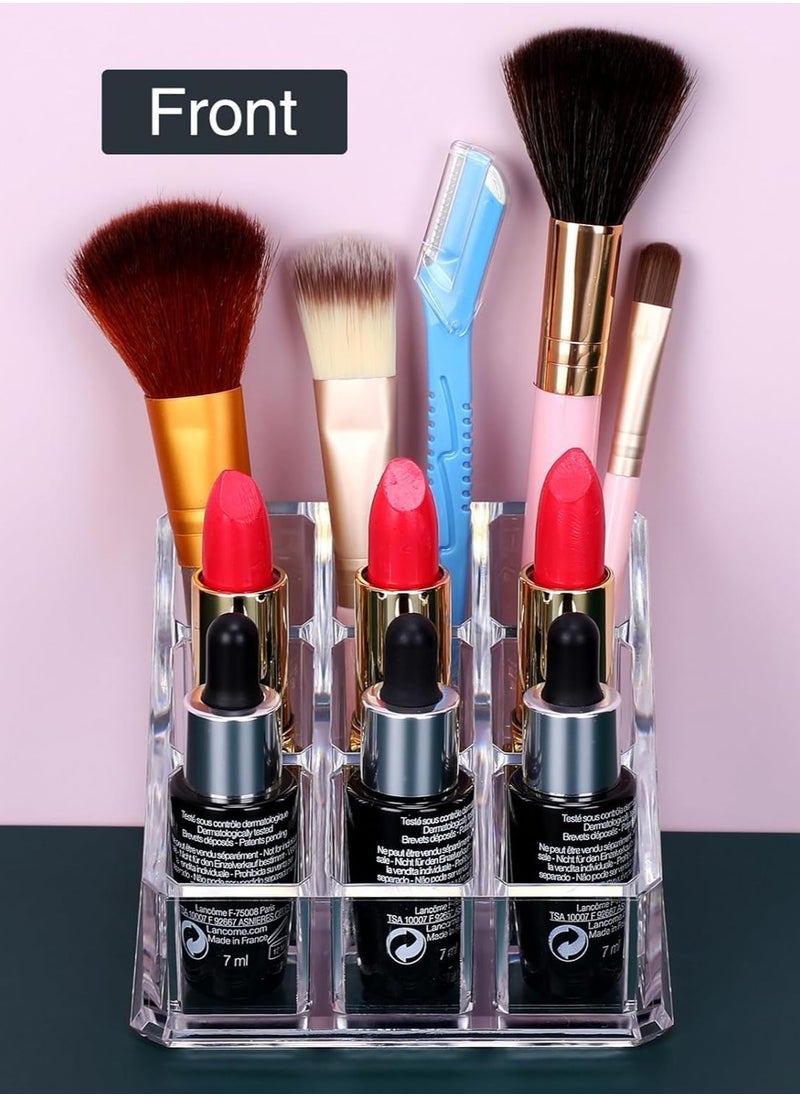 Plan A Clear Acrylic Makeup Organizer – 9 Slots Multipurpose Cosmetic Stand for Storage and Display for Lipstick, Lip Gloss, Nail Polish, Makeup Brushes – Perfect Makeup Container for Bathroom or Vanity  - Image 5
