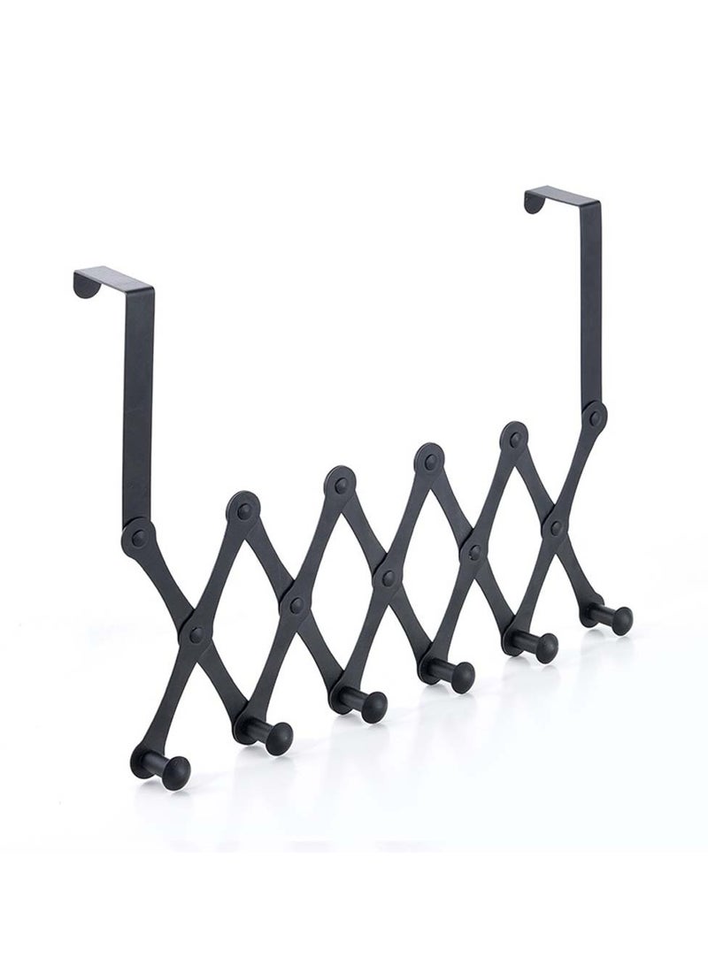 Over The Door Hooks, Retractable Stainless Steel Over The Door Hanger with 6 Hooks, Hanging Organizer Over The Door Towel Rack for Coat, Hats, Clothes, Towels - Image 1