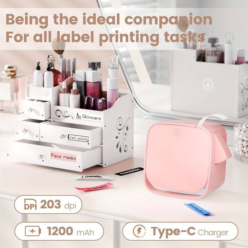 Phomemo M960 Portable Wireless Label Maker Machine Pink Color USB Rechargeable Inkless Thermal Transfer Printer Compatible with Smartphone Tablet for Office - Image 3