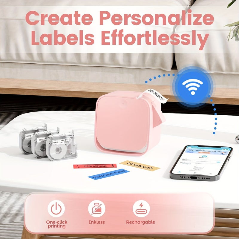 Phomemo M960 Portable Wireless Label Maker Machine Pink Color USB Rechargeable Inkless Thermal Transfer Printer Compatible with Smartphone Tablet for Office - Image 4
