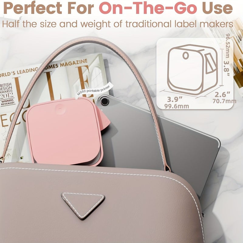 Phomemo M960 Portable Wireless Label Maker Machine Pink Color USB Rechargeable Inkless Thermal Transfer Printer Compatible with Smartphone Tablet for Office - Image 2