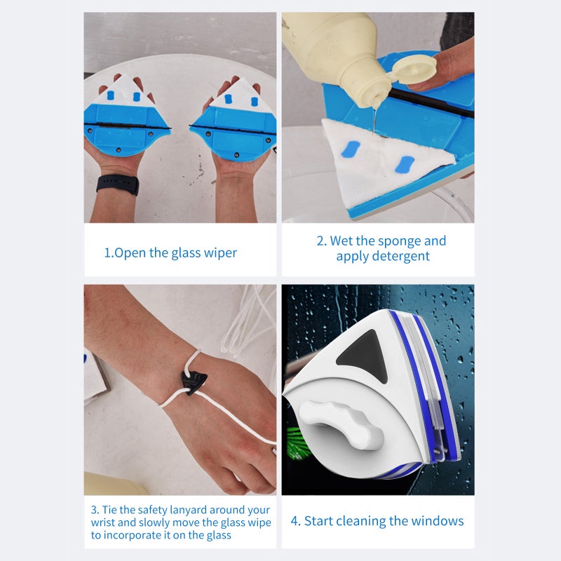 Magnetic Glass Wiper 3-8mm Glass Thickness Powerful Magnetic Lock - Anti-falling 2.5m Rope Double-sided Glass Cleaner for Home Windows Shower Sliding Doors - Image 5