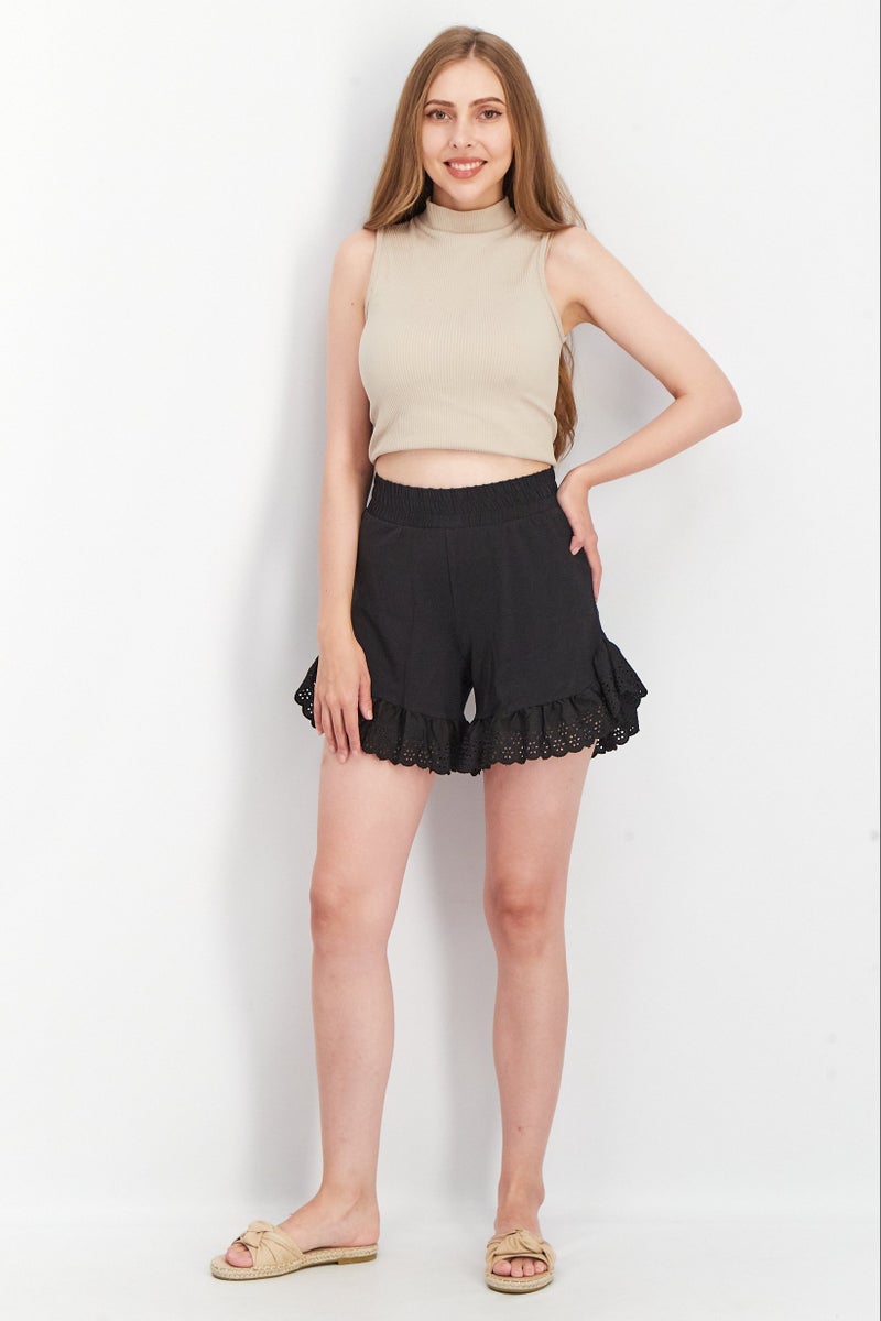 VERO MODA Women Eyelet Basic Shorts, Black - Image 2