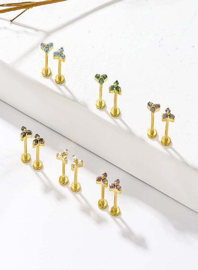 BelezaDosas G23 Titanium Labret Studs 16G Threadless Push-in Press Fit Lip Cluster Tragus Helix Lobe Conch Rook Medusa Cartilage Monroe Earring Push Back Piercing Jewelry, Titanium, cubic zirconia - Image 5