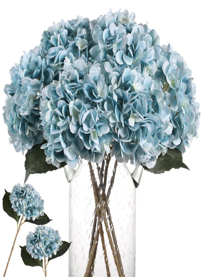 Kisflower Blue Hydrangea Artificial Flowers 6pcs Faux Hydrangea Flowers, Fake Flowers for Table Centerpiece, Blue Silk Hydrangea Flowers with Stems for Home Wedding Party Decor - Image 1