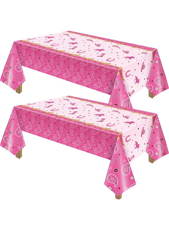 Tudomro Western Cowgirl Theme Birthday Party Tablecover Pink Felt Horse Tablecloth Cowgirl Table Cover For Western Cowgirl Birthday Baby Shower Decorations(2 Pack) - Image 1