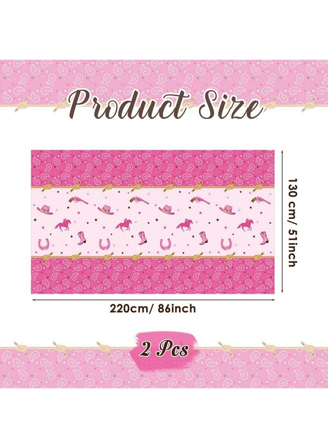 Tudomro Western Cowgirl Theme Birthday Party Tablecover Pink Felt Horse Tablecloth Cowgirl Table Cover For Western Cowgirl Birthday Baby Shower Decorations(2 Pack) - Image 3
