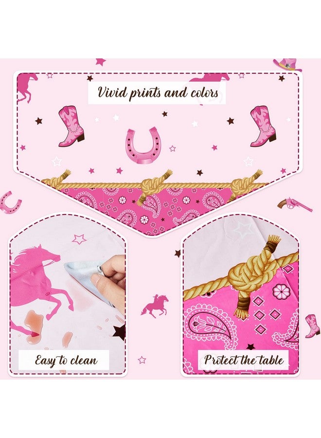 Tudomro Western Cowgirl Theme Birthday Party Tablecover Pink Felt Horse Tablecloth Cowgirl Table Cover For Western Cowgirl Birthday Baby Shower Decorations(2 Pack) - Image 4