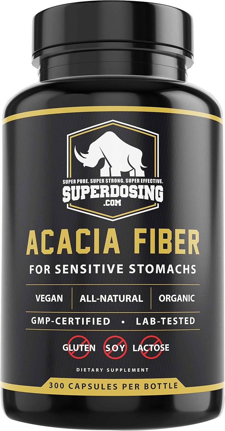 SuperDosing Fast Acting Organic Acacia Senegal Fiber Capsules 300pk Natural Soluble Fiber Supplement Pill Vegan Prebiotic Capsules - Image 1