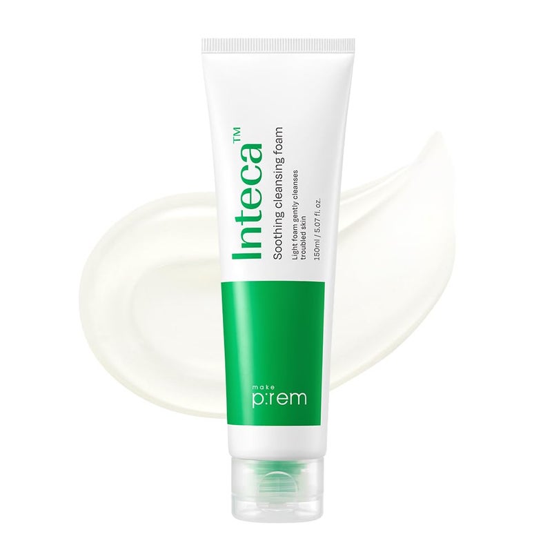 MAKEP:REM منظف رغوي مهدئ من MAKE PREM Inteca جل مرطب لطيف للبشرة المعرضة لحب الشباب يزيل الدهون والشوائب العناية بالبشرة الكورية 150 مل 5.07 أونصة سائلة