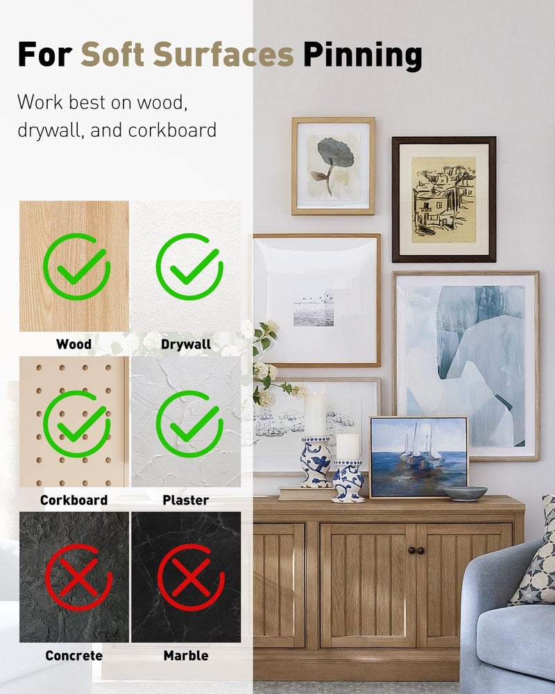 Uniclife 80 Pcs Picture Hangers, Picture Hanging Kit, 4 Size Picture Hanging Hooks, Picture Hanging Nails, Long Picture Hooks for Photo Frame Art Mirror and DÃ©cor, Gold - Image 3