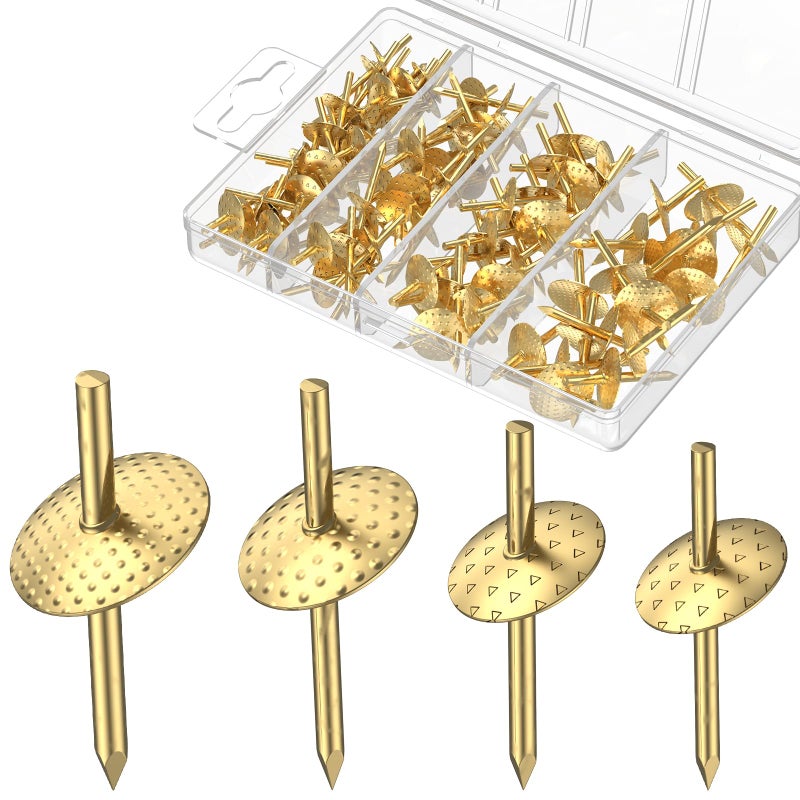 Uniclife 80 Pcs Picture Hangers, Picture Hanging Kit, 4 Size Picture Hanging Hooks, Picture Hanging Nails, Long Picture Hooks for Photo Frame Art Mirror and DÃ©cor, Gold - Image 1
