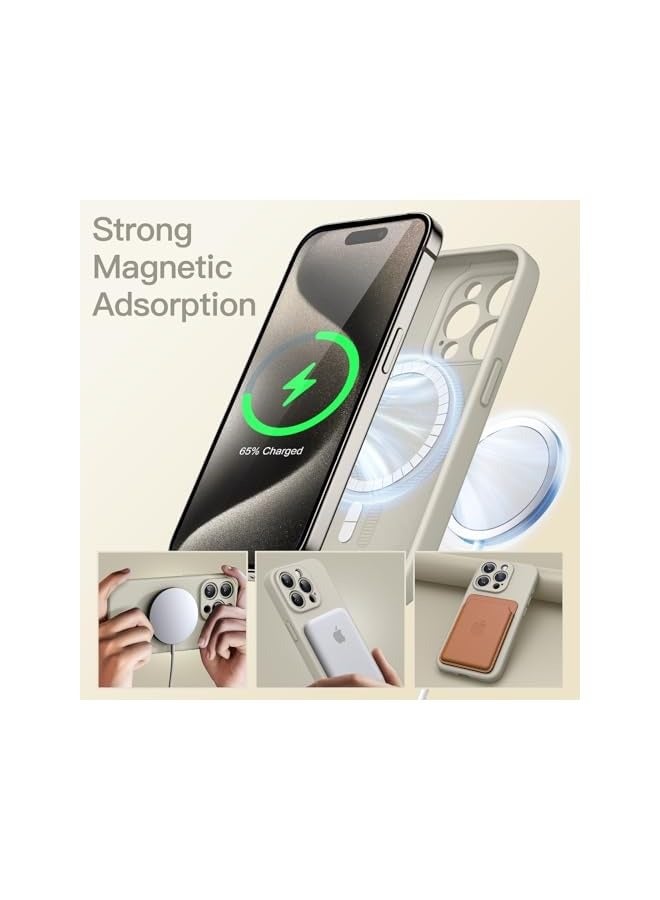 جي تيك جراب سيليكون مغناطيسي لهاتف iPhone 15 Pro Max مقاس 6.7 بوصة، متوافق مع MagSafe، غطاء هاتف مع حماية كاملة لعدسة الكاميرا (تيتانيوم طبيعي) - Image 2